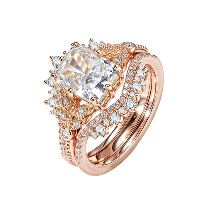 Rose‑Gold Square‑Cut Stackable Engagement Ring Set