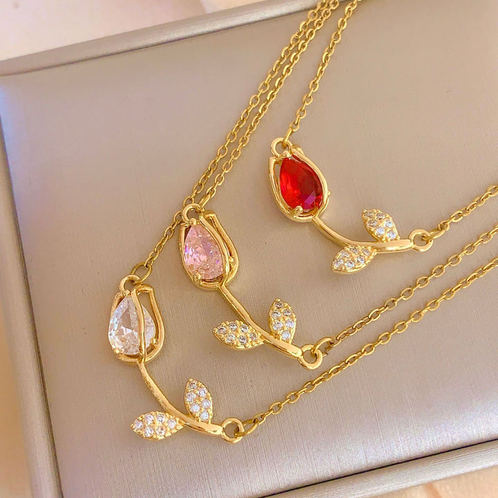 Tulip Gemstone Choker Set (Light Luxury Niche Fresh Necklace)