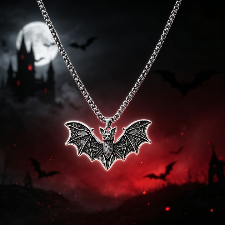 Vintage Gothic Bat Pendant Necklace, Antique Metal Dark Style Halloween Jewelry