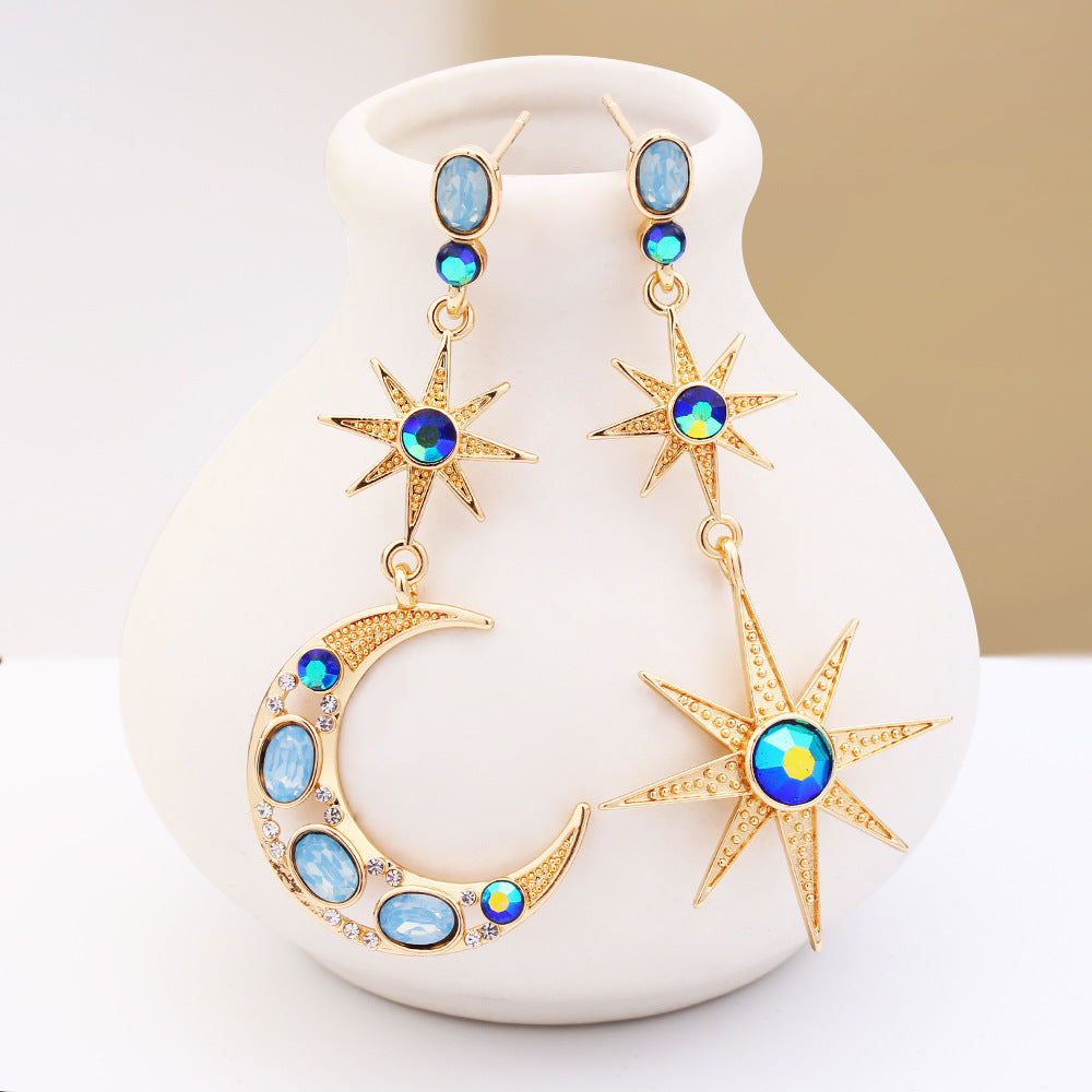 Asymmetrical Moon & Star Drop Earrings