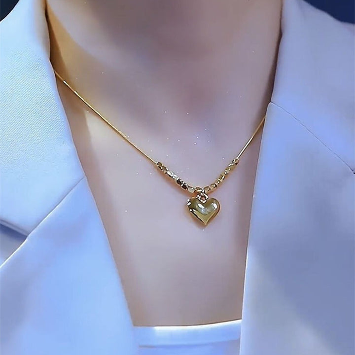 Polished 3D Heart S925 Silver Gold‑Plated Necklace