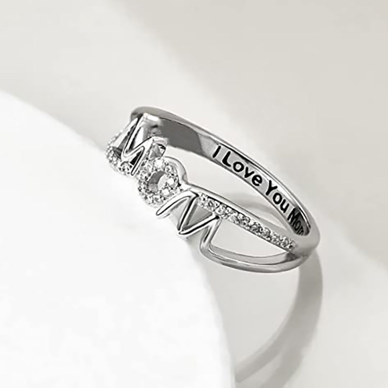 MOM Letter Diamond Mom Ring (Mother's Day Gratitude Gift Band)