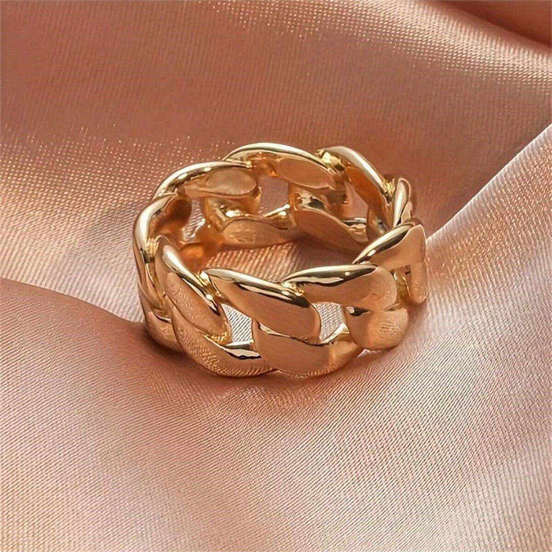 Minimalist 925 silver Cuban Chain Ring, Gold & Silver Neutral Street Trend Wide Band
