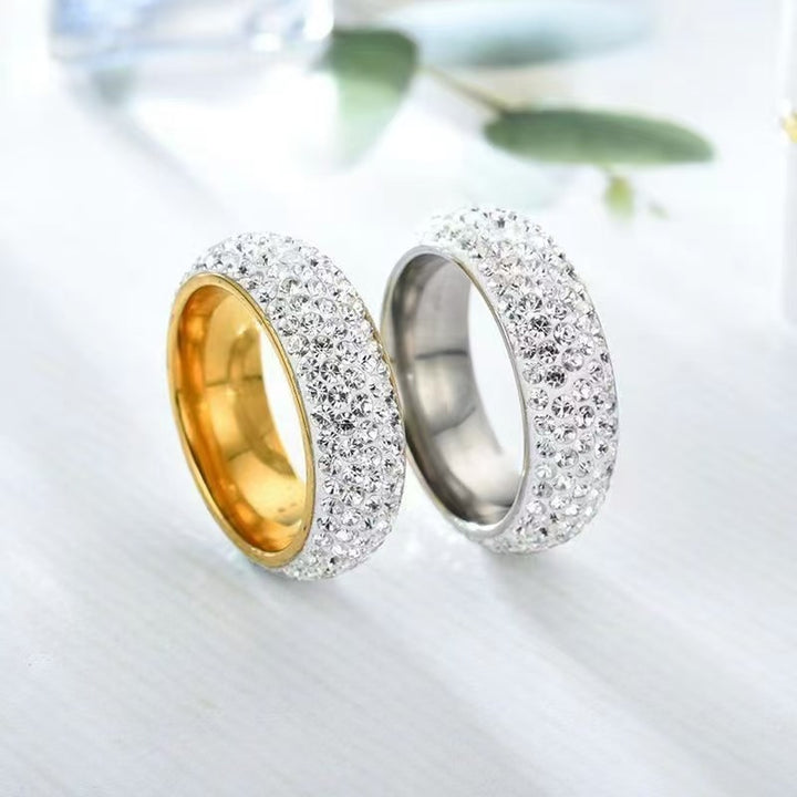 3-Row Paved Diamond Dome S925 Silver Ring, Two-Tone Full Diamond Wide Band
