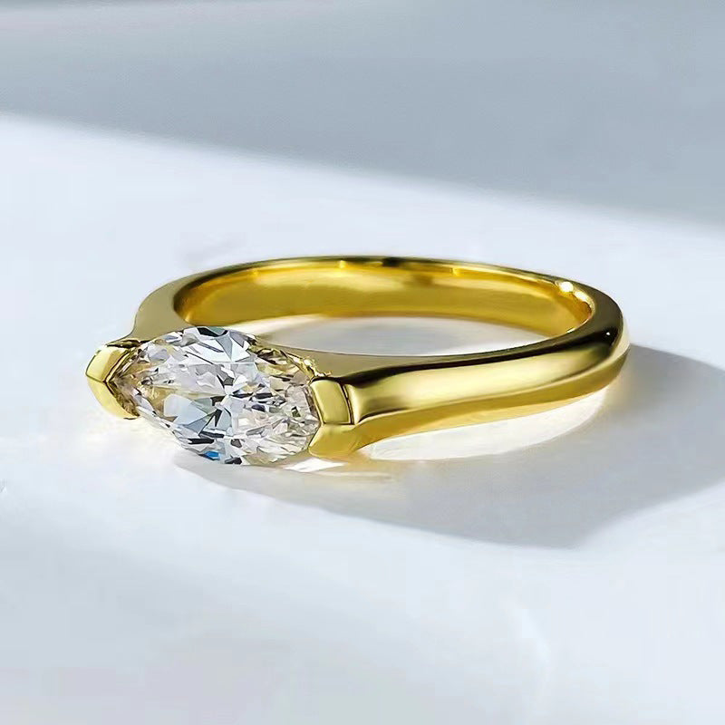 Marquise‑Cut Bezel‑Set Solitaire Ring, Two‑Tone Options