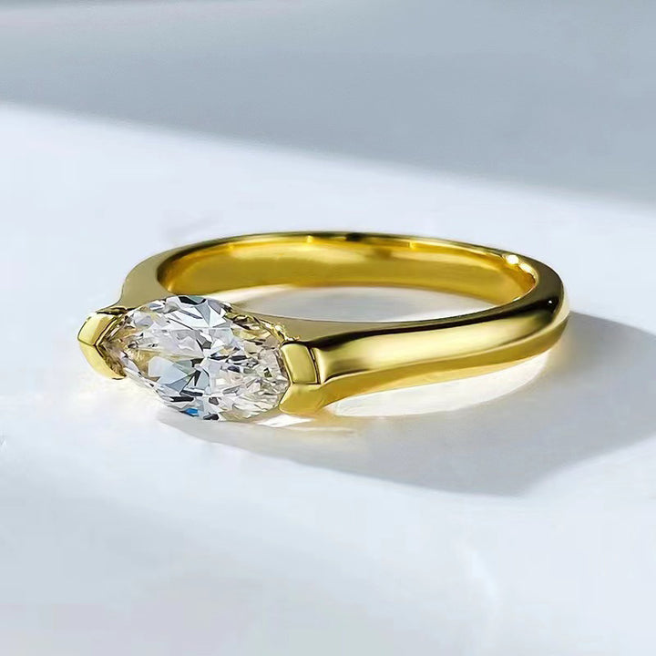 Marquise‑Cut Bezel‑Set Solitaire Ring, Two‑Tone Options