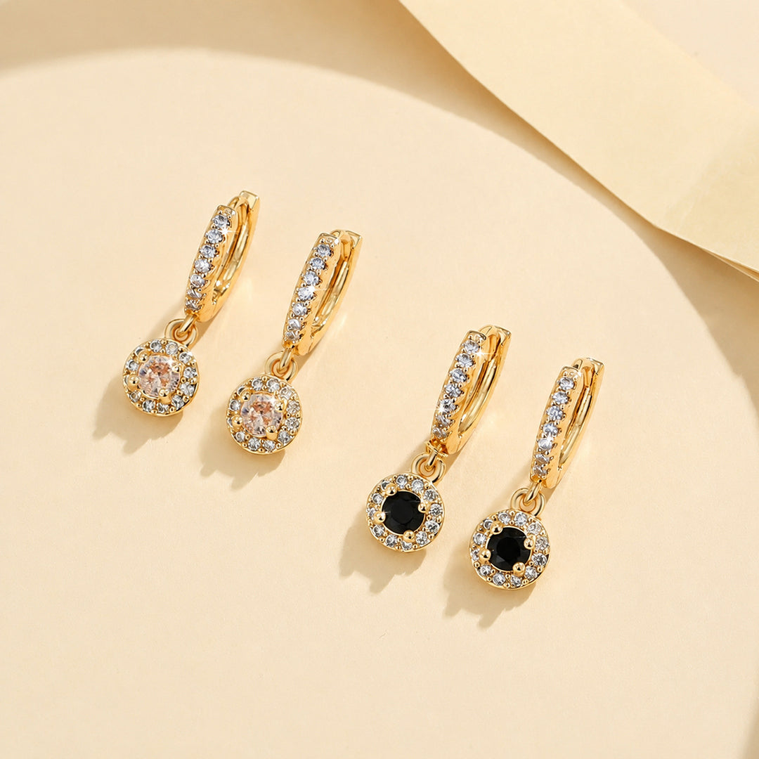 Round Halo Drop Hoop Earrings