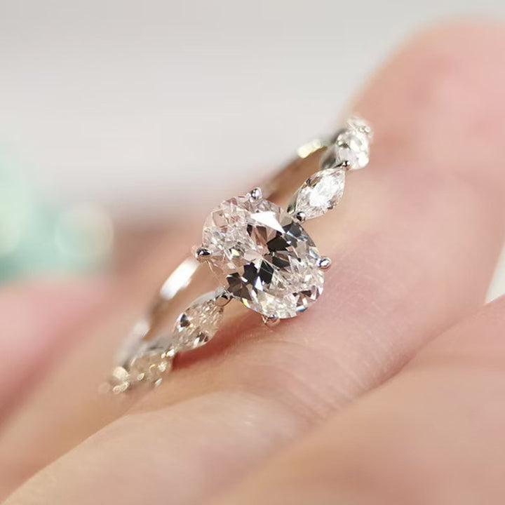 Oval Center Stone Vine-Style Diamond Ring (2 Colors Delicate Engagement Band)