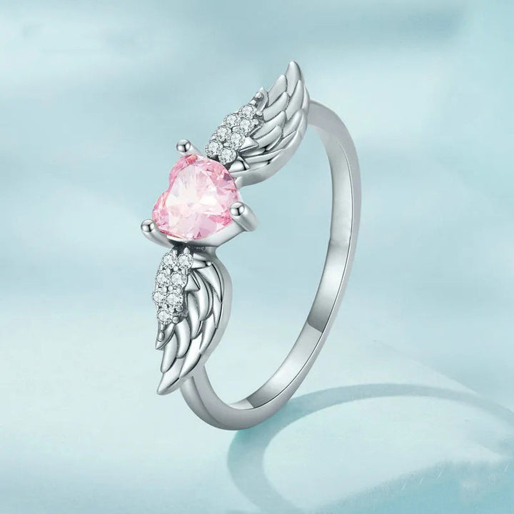 Angel‑Wing Heart‑Shaped Pink Diamond Open Ring