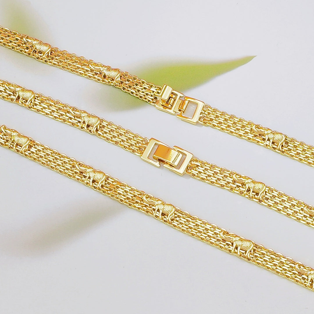 Multi-Layer Thick Chain Elephant Embossed Gold Plated Wide Bracelet, Vintage Chunky Metal Women’s Jewelry