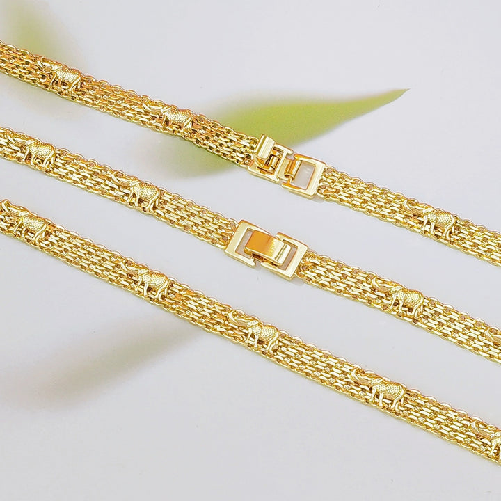 Multi-Layer Thick Chain Elephant Embossed Gold Plated Wide Bracelet, Vintage Chunky Metal Women’s Jewelry