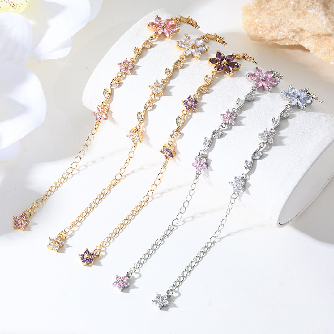 Pink Flower Cluster Vine Bracelet (Sweet Girl Vibe Choker)