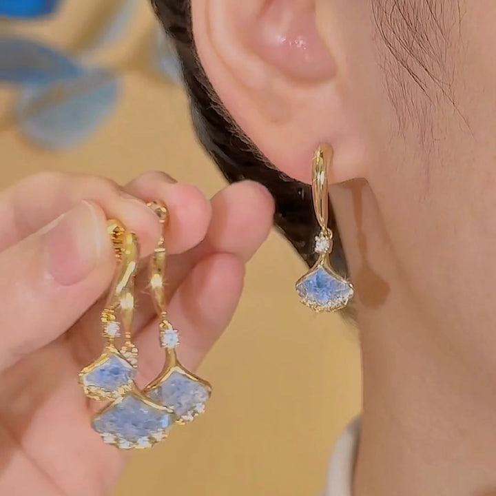 Double Layer Ice Blue Ginkgo Leaf Huggie Earrings (Light Luxury Fresh Gentle Earrings)
