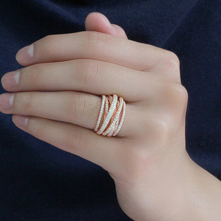 Multi-Layer Twisted Pavé Crossover Ring (3-Color Luxury Stackable Band)