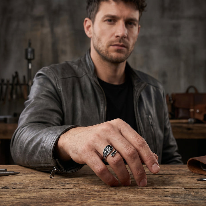 Grim Reaper Cross Open‑Adjustable Ring