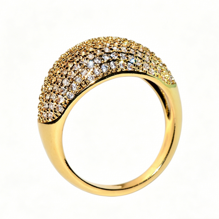 Pavé Set Curved Wide Band Ring, Gold Silver Rose Gold Luxury Paved Diamond Statement Ring for Women