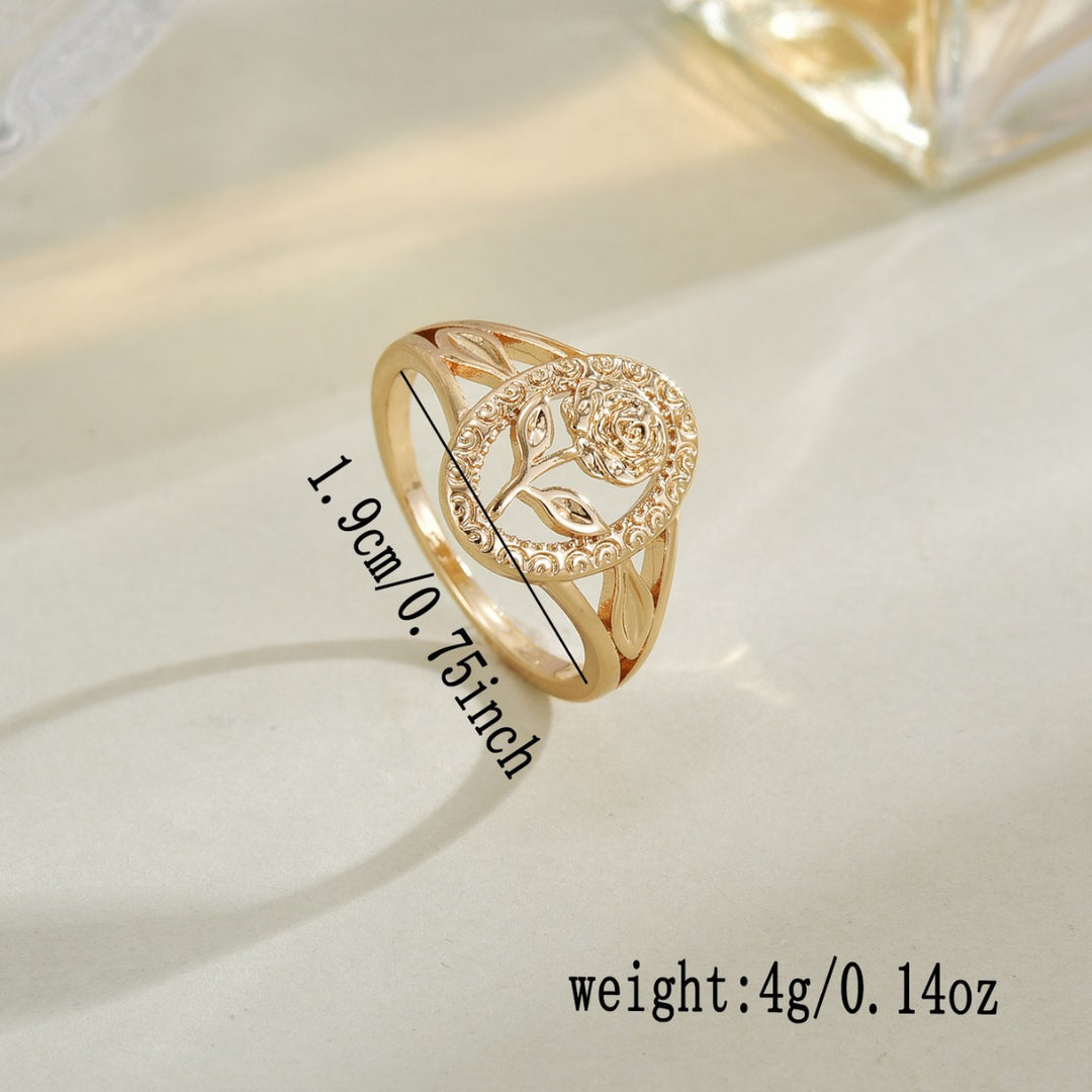 Vintage Embossed Oval Rose Openwork Ring, French Court Style Gold Floral Band