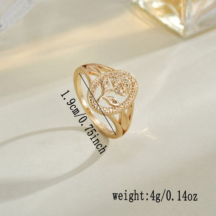 Vintage Embossed Oval Rose Openwork Ring, French Court Style Gold Floral Band