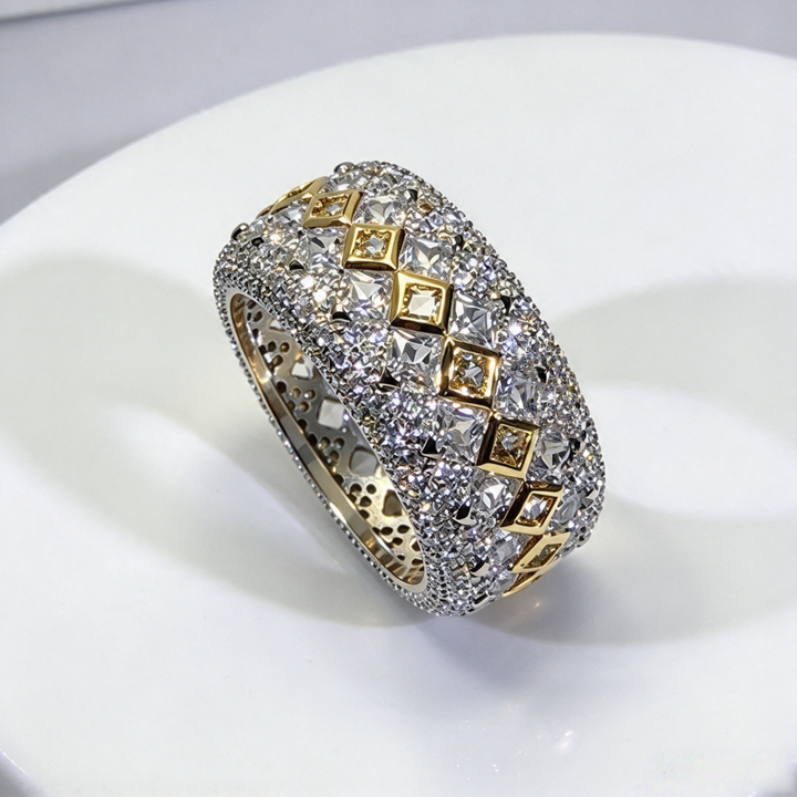 Two-Tone Full Paved Wide Band Ring