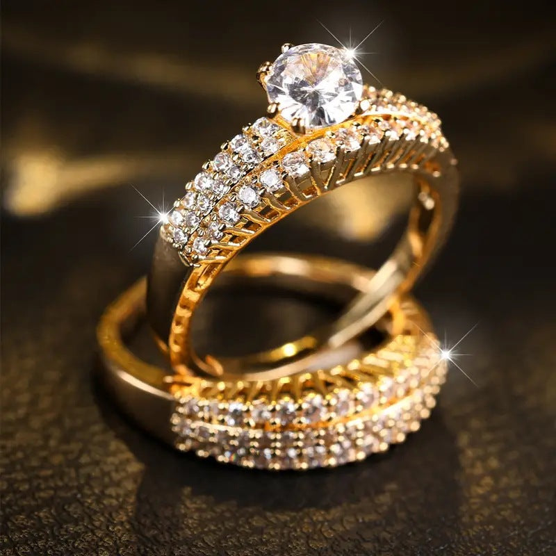 3-Row Pavé Center Stone Engagement Ring Set (Luxury Stackable Proposal Band 3-Piece)