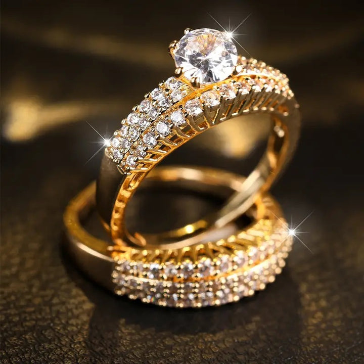 3-Row Pavé Center Stone Engagement Ring Set (Luxury Stackable Proposal Band 3-Piece)