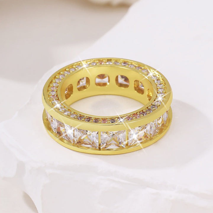 Full Pave Dual-Track Wide Band Ring (Light Luxury Hip-Hop Personalized Style)