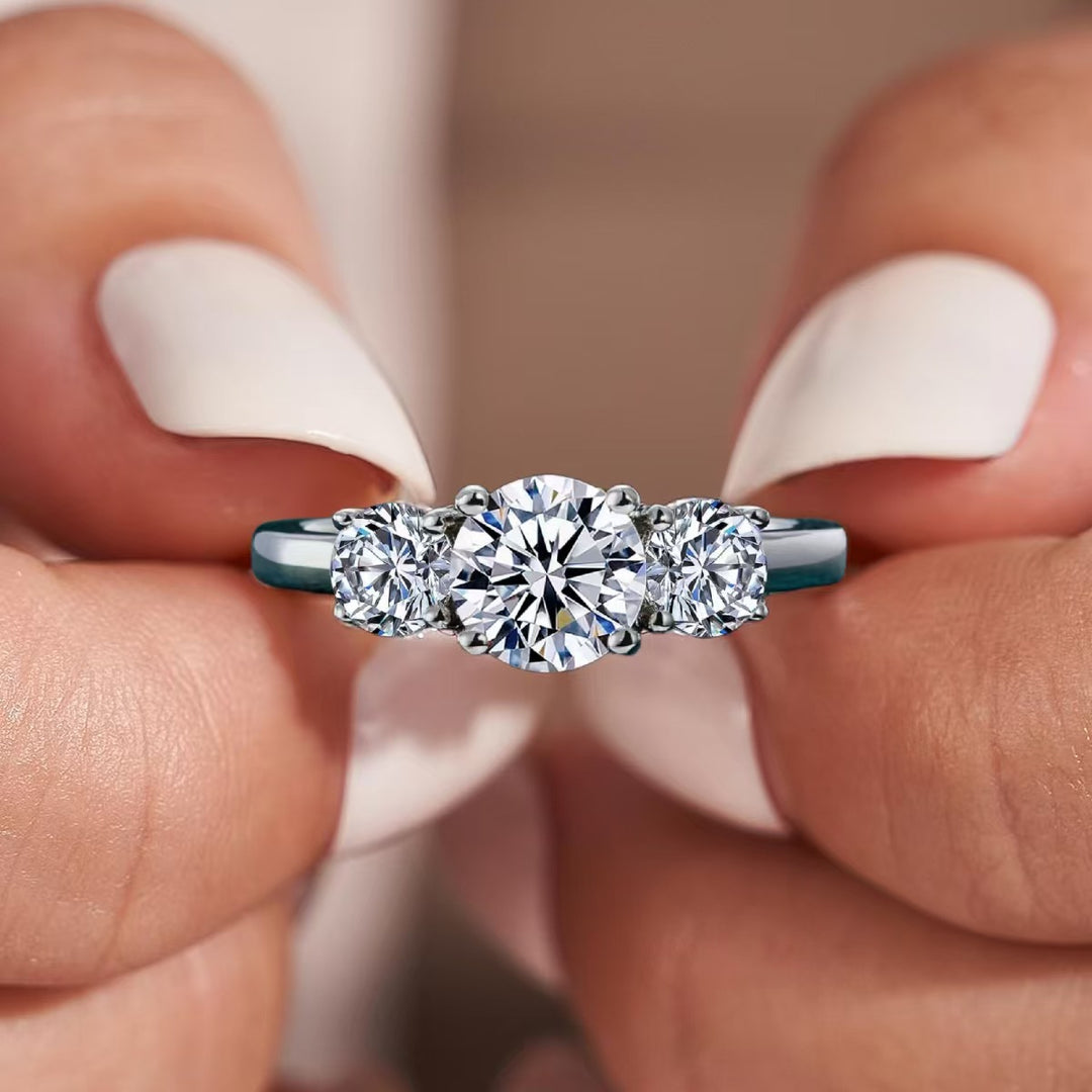 Three-Stone & Half-Eternity Wedding Ring Set (Luxury Classic Timeless Couple Bands)