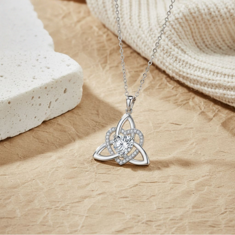 Celtic Knot Heart Center Stone Necklace (Light Luxury Niche Guardian Meaning Clavicle Chain)
