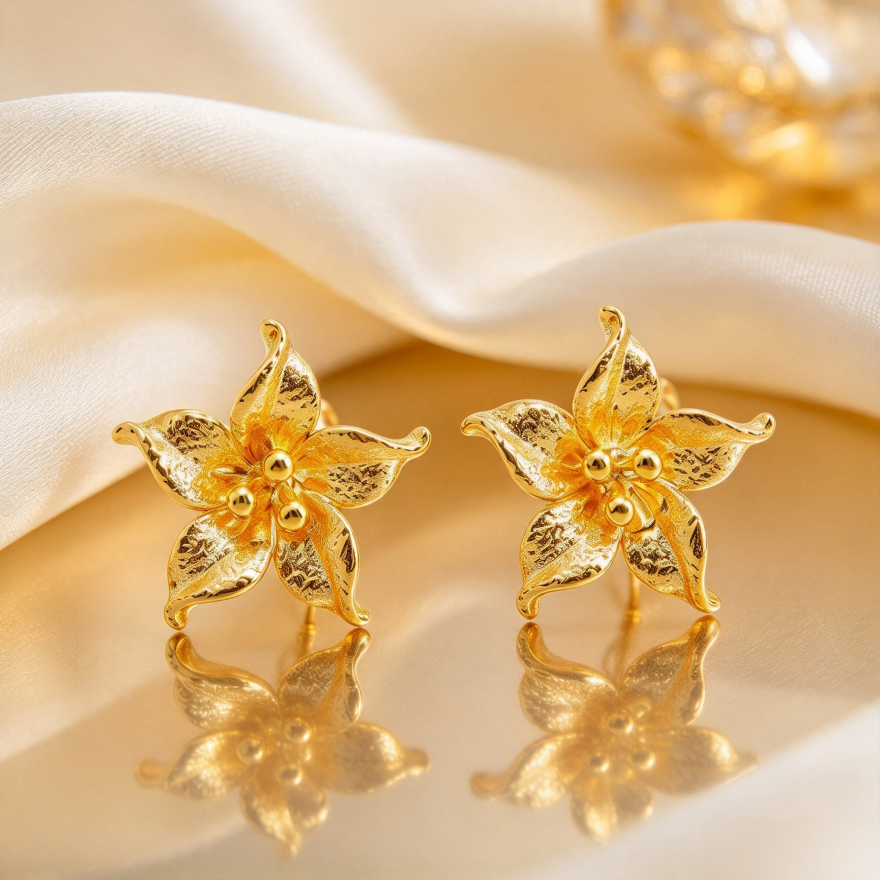 Vintage Textured Golden Flower S925 Silver Stud Earrings