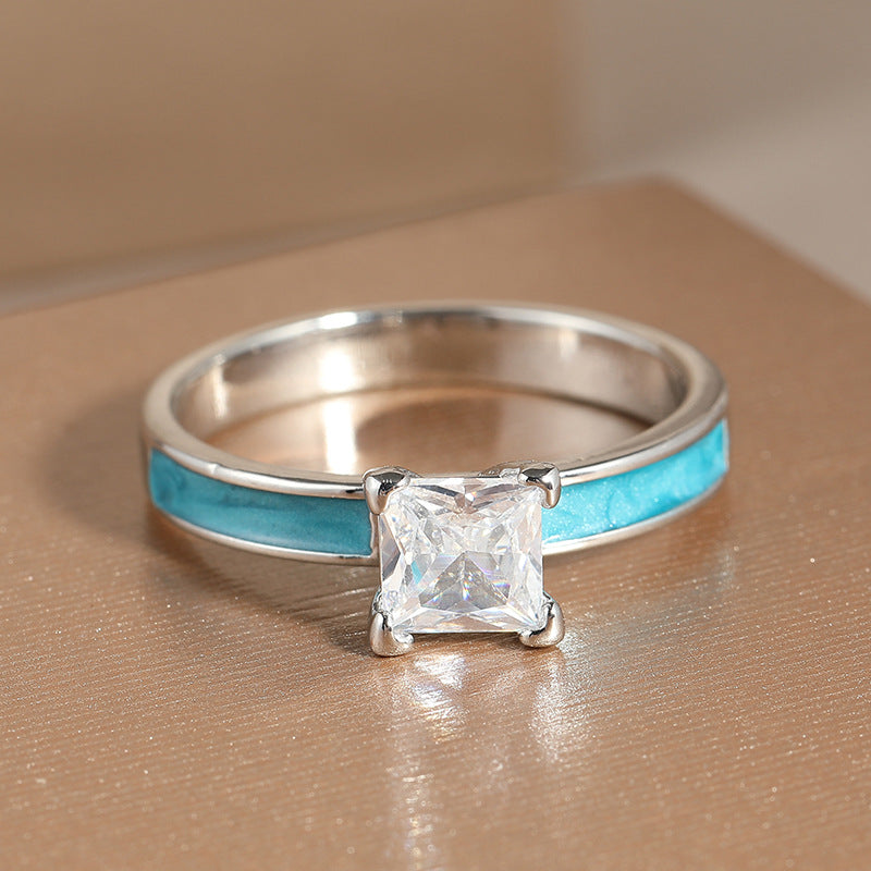 Princess Cut Diamond Turquoise 3-Piece Ring Set, Fresh Blue Stackable Rings, Luxury Women Stacking Band Set