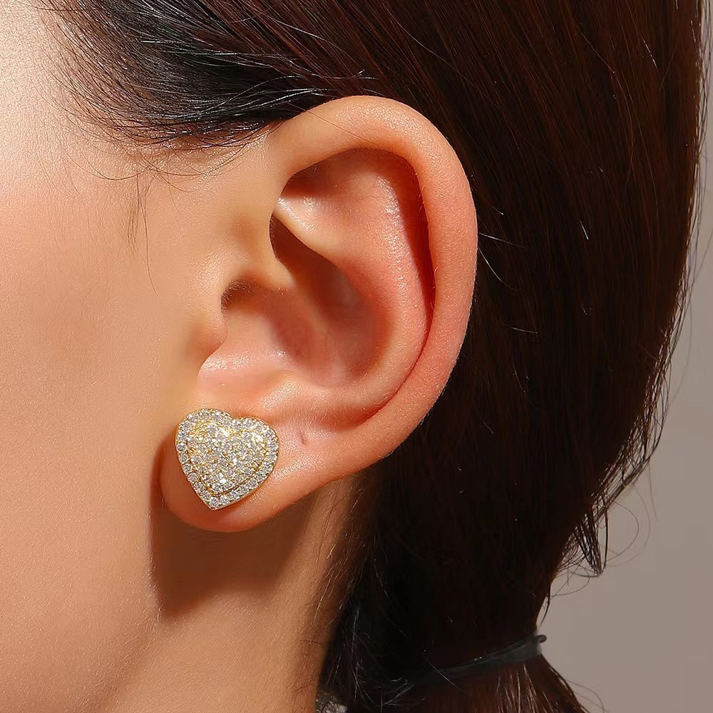 Double Heart Pavé Stud Earrings (Light Luxury Niche Sweet Earrings)