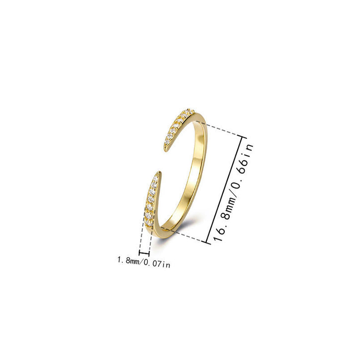 Dual Tip Paved Diamond Open Thin Ring, Minimal Micro-Paved Adjustable Geometric Line Band for Women