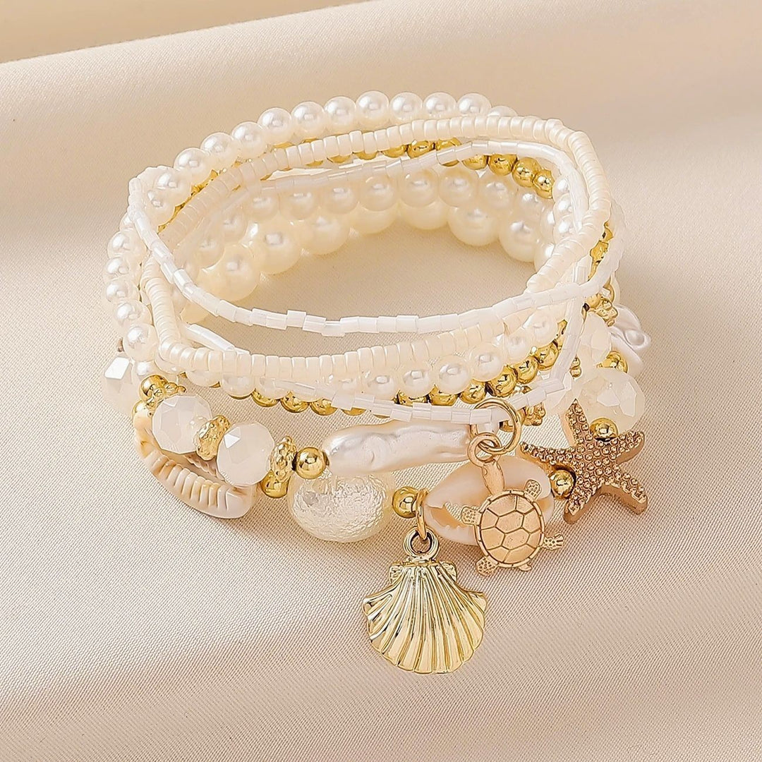 Ocean Style Boho Multi-Layer Shell & Starfish Bracelet, Stackable Beach Vacation Bracelet