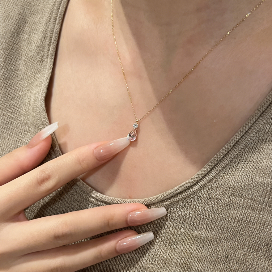 Pink Teardrop Pendant Necklace (Light Luxury Niche Gentle Choker)