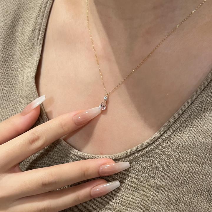 Pink Teardrop Pendant Necklace (Light Luxury Niche Gentle Choker)