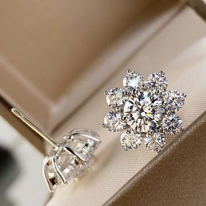 Sunflower Pavé Jewelry Set (Light Luxury Niche Sparkling Earrings / Ring / Necklace)