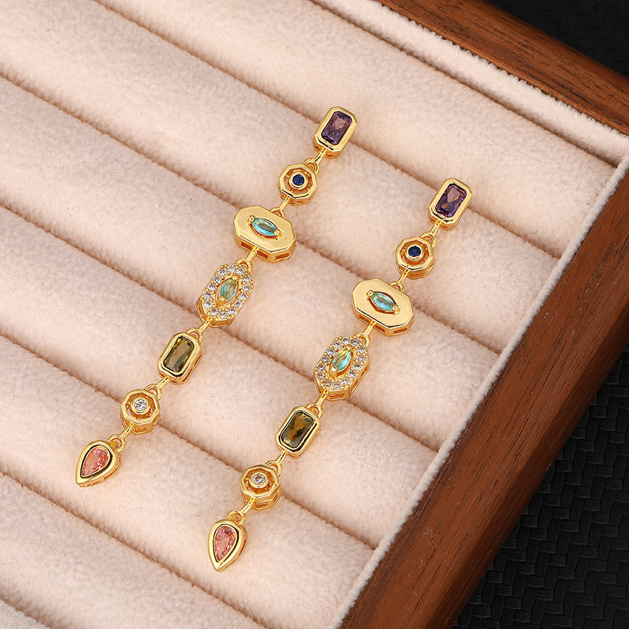 Rainbow Gradient Gemstone Drop Earrings (2 Colors Luxury Statement Earrings)