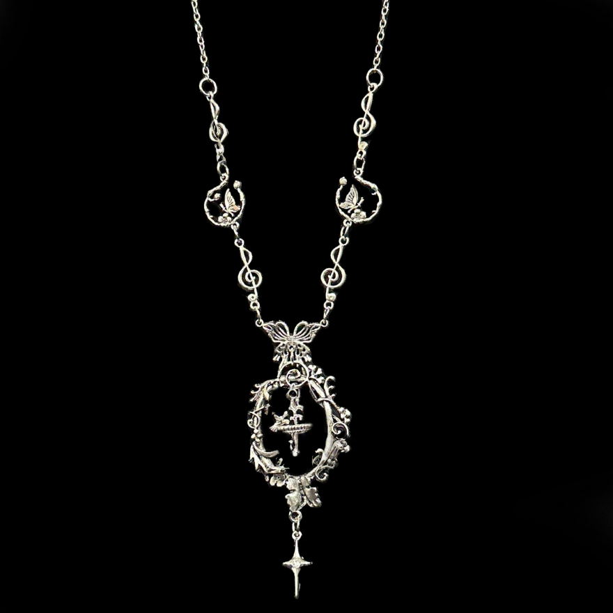 Vintage Antique Silver Long Pendant Necklace, 3 Styles Available, Gothic Necklace