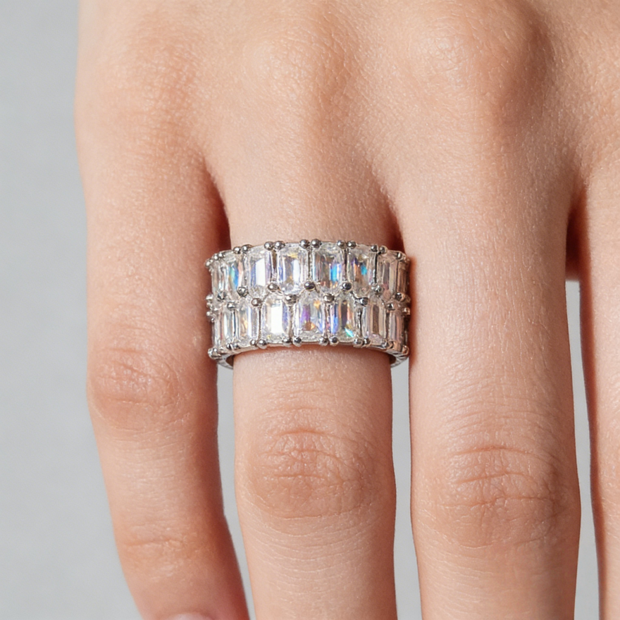 Double-Row Marquise Diamond Eternity Band (Luxury Daily Wear Wide Statement Ring)