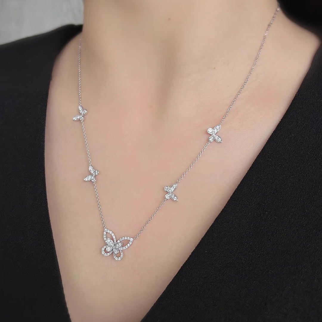 Scattered Multi-Butterfly Diamond Choker, Minimalist Luxury S925 Silver Necklace
