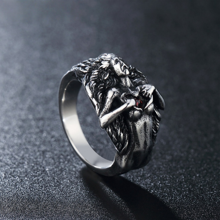 Antiqued 3D Heart-Holding Goddess Embossed Wide Ring, S925 Silver Dark Gothic Art Figure Unisex Band