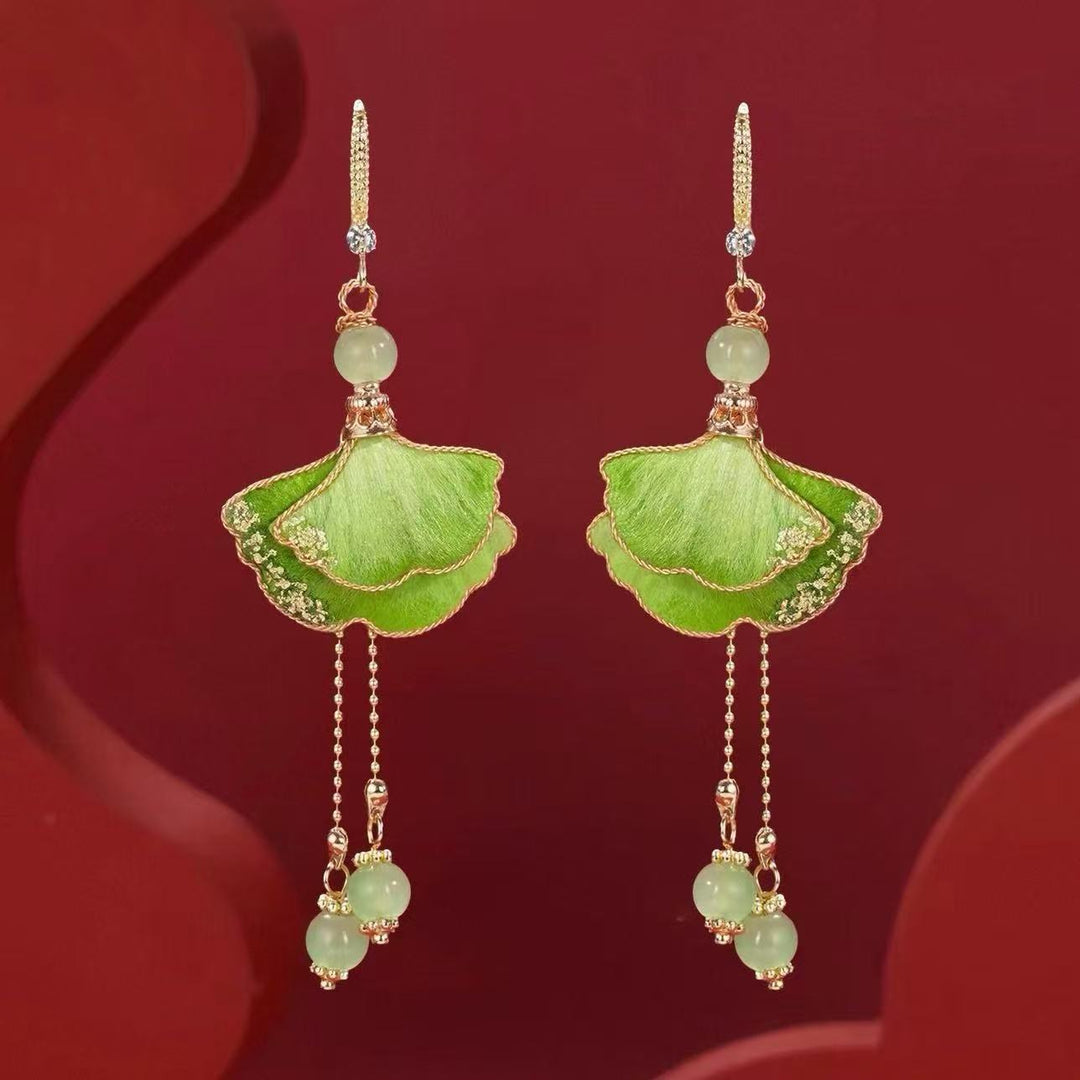 Ginkgo Leaf Tassel Earrings