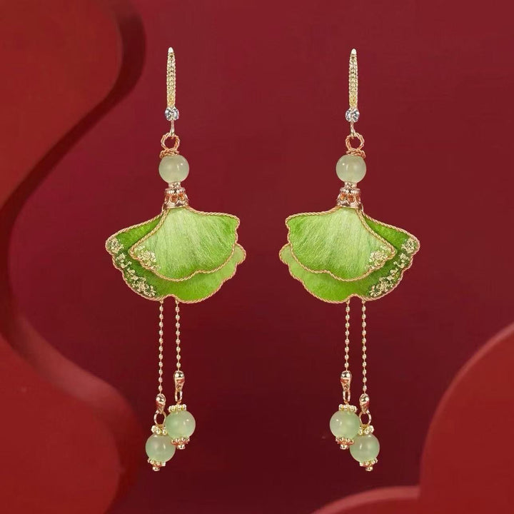Ginkgo Leaf Tassel Earrings