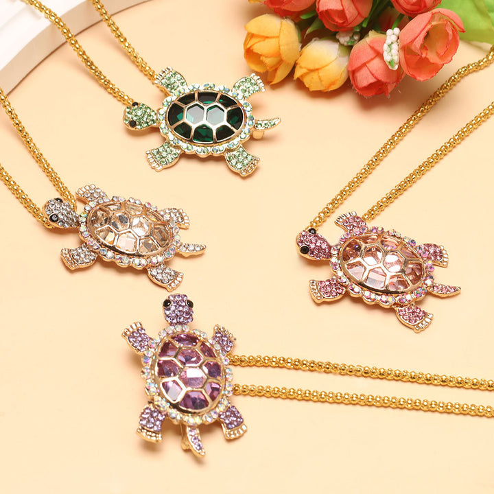 Diamond Turtle Pendant Necklace, Vintage Diamond Tortoise Animal Necklace