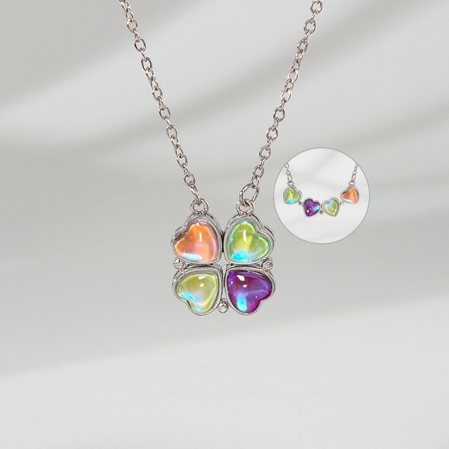 Openable Heart Four-Leaf Clover Diamond Necklace, Multiple Colors, Lucky Choker