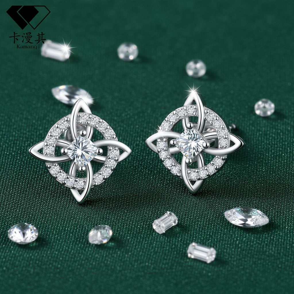 Witch's Knot Birthstone Stud Earrings (12 Colors Silver Tone Jewelry)