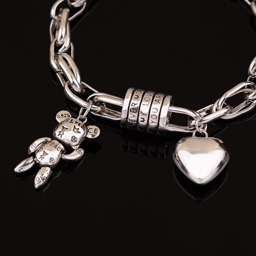 Bear & Heart Charm Chunky Chain Bracelet (Sweet & Cool Style Niche Personalized Bracelet)
