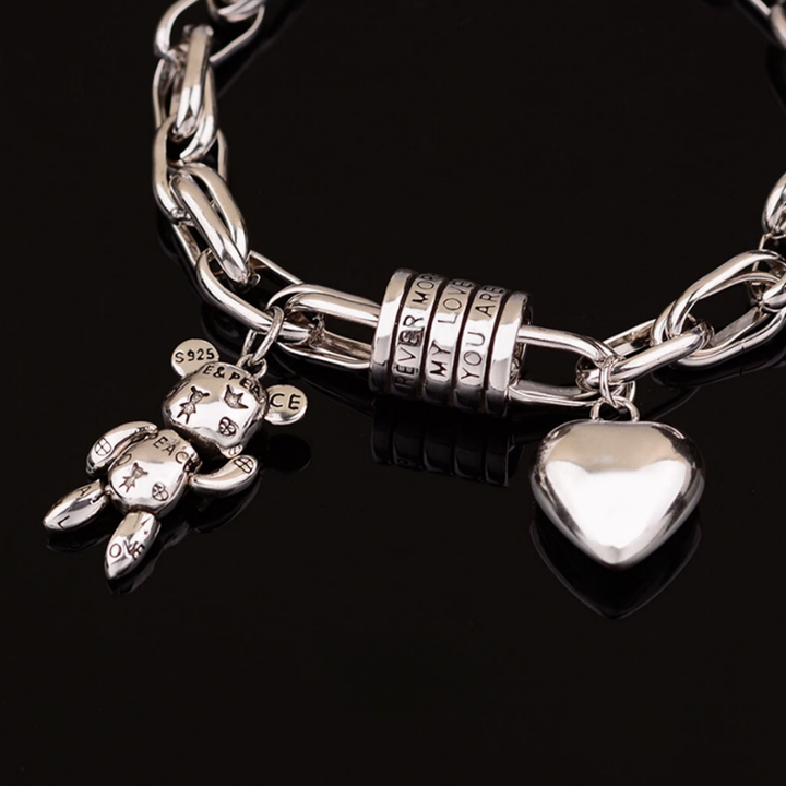 Bear & Heart Charm Chunky Chain Bracelet (Sweet & Cool Style Niche Personalized Bracelet)