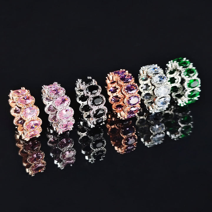 Multi‑color Option Full Eternity Oval Diamond Ring, S925 Silver Closed‑Band Luxury Banquet Ring