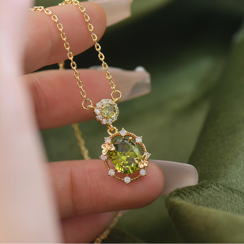 Olive Green Vintage Gemstone Jewelry Set (Necklace/Bracelet/Earrings Options)